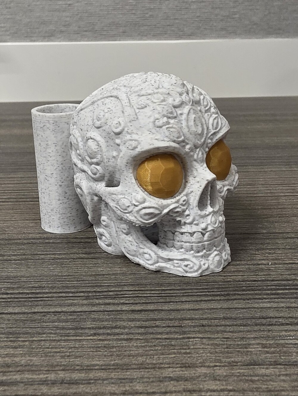 3D Printed Sugar Skull Pen Holder Desk Stand - Holds 2 Rhinestone Bling Pens